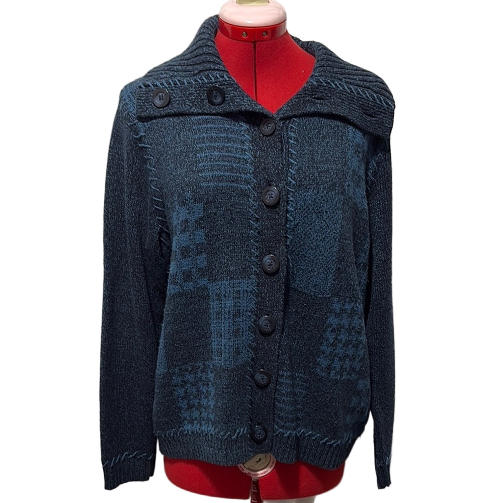 Navy Blue Knit Cardigan Sweater